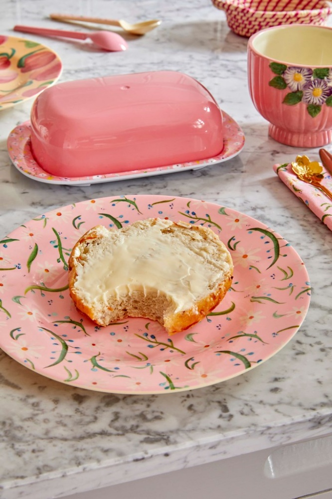 Melamine Butter Dish Pink Small Flower Print Rice DK